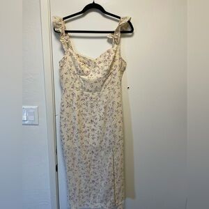 Floral Cream Yellow Spring Dress with Purple Accents